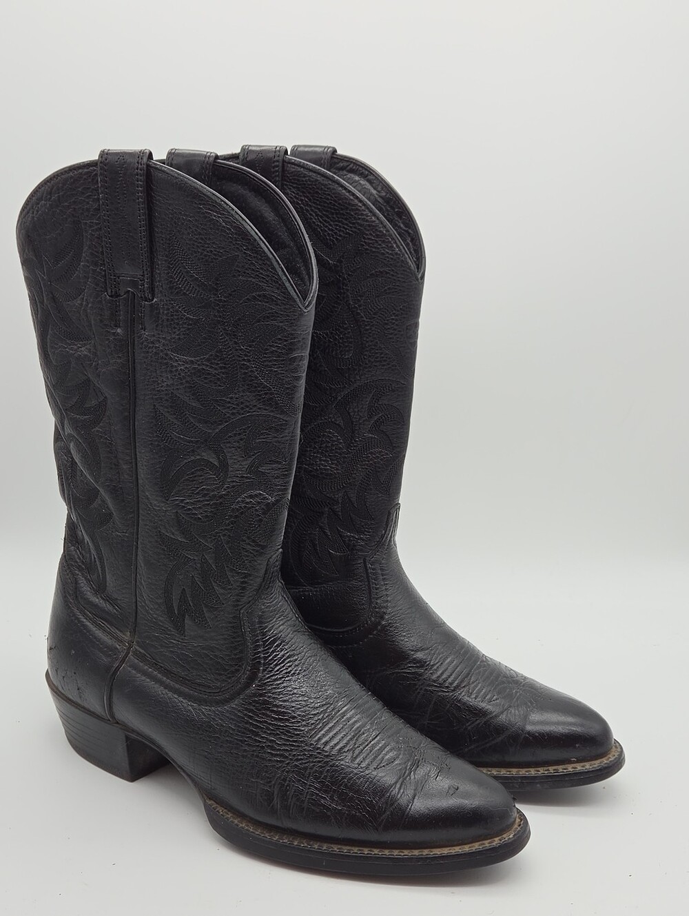Ariat Heritage R Toe Western Cowboy Boots Black Deertan Size 9.5 EE